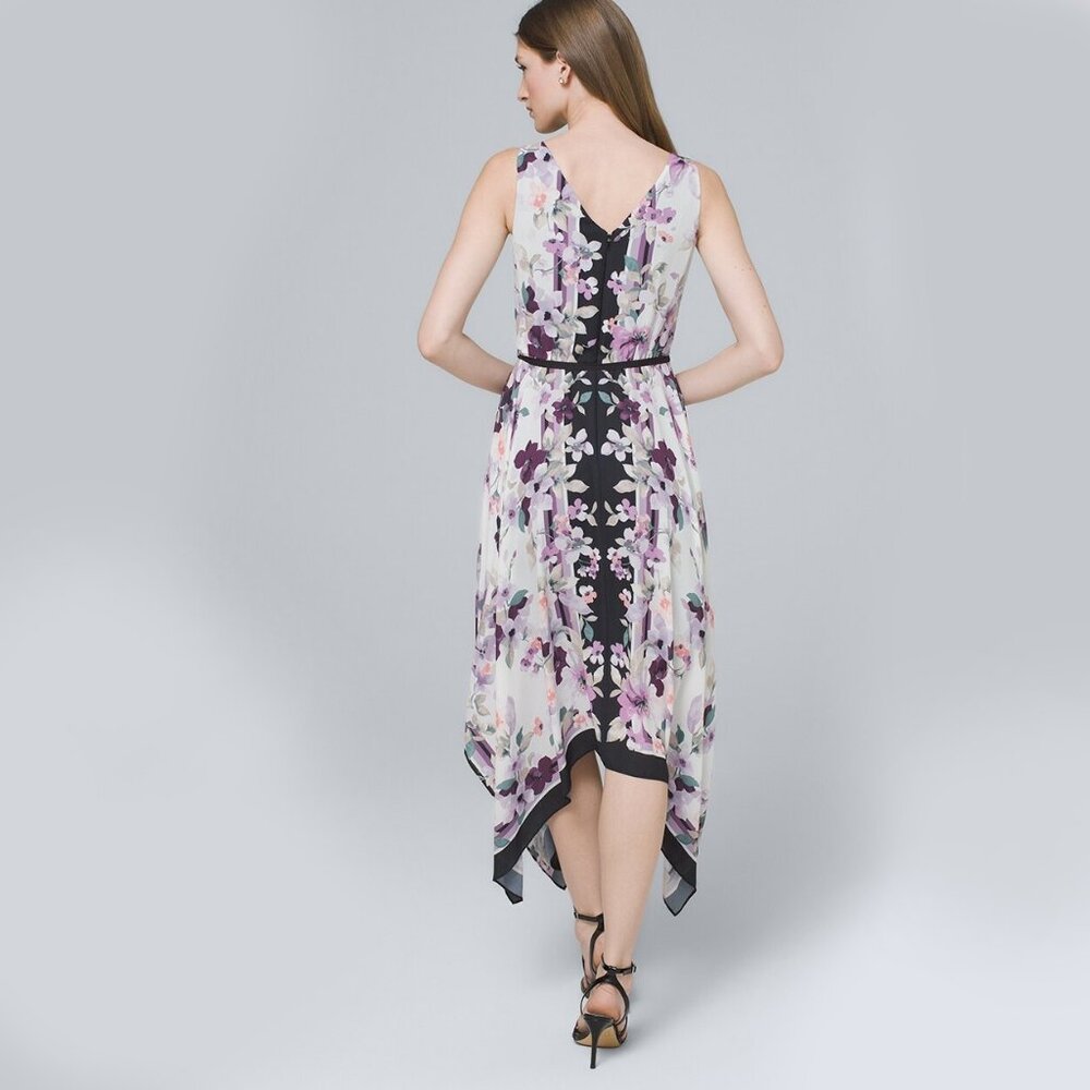 WHBM $150 GORGEOUS! Floral Handkerchief-Hem Dress Lilac Lavender 14 - Picture 3 of 8